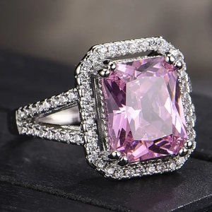 Luxurious Big Delicate Pink Cubic Zirconia Valentines Day Jewelry Gift Ring Sz 7